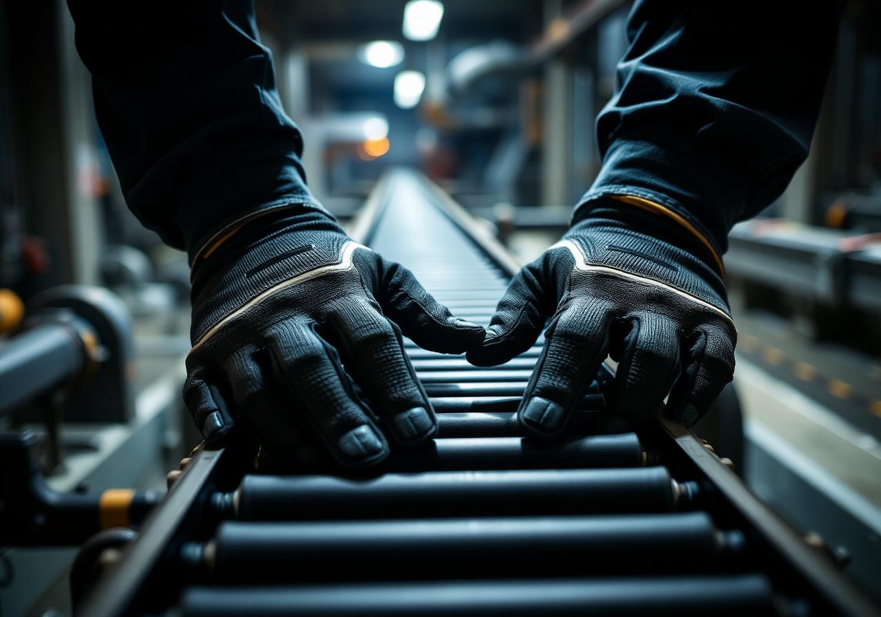 Technik pri servise dopravníkového pásu